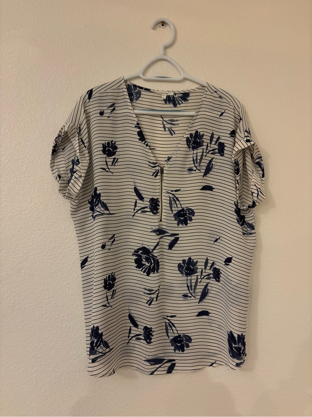 Maurice’s Short Sleeve Blouse with Floral and Stripped Prints